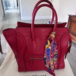 Céline Red Phantom Luggage Tote Drummed Calfskin Leather large